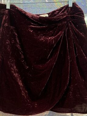 LOFT Velvet Draped Burgundy Skirt